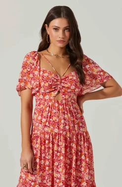 Floral Cinched Bust Cutout Center Midi Dress 18 Floral Cinched Bust Cutout Center Midi Dress -ASTR the Label Store ADR101632 REDMULTIFRL 3 scaled