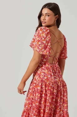 Floral Cinched Bust Cutout Center Midi Dress 20 Floral Cinched Bust Cutout Center Midi Dress -ASTR the Label Store ADR101632 REDMULTIFRL 4 scaled