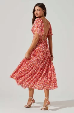 Floral Cinched Bust Cutout Center Midi Dress 21 Floral Cinched Bust Cutout Center Midi Dress -ASTR the Label Store ADR101632 REDMULTIFRL 5 scaled
