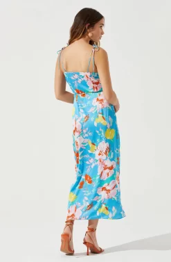 Satin Front Tie Wrap Floral Midi Dress -ASTR the Label Store ADR101683 CAPRIBLUEFLORAL 5 scaled