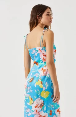 Satin Front Tie Wrap Floral Midi Dress -ASTR the Label Store ADR101683 CAPRIBLUEFLORAL 6 scaled