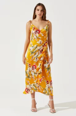 Satin Front Tie Wrap Floral Midi Dress -ASTR the Label Store ADR101683 YELLOWFLORAL 1 scaled
