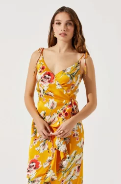 Satin Front Tie Wrap Floral Midi Dress -ASTR the Label Store ADR101683 YELLOWFLORAL 3 scaled