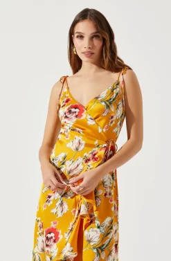 Satin Front Tie Wrap Floral Midi Dress -ASTR the Label Store ADR101683 YELLOWFLORAL 4 scaled