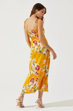 Satin Front Tie Wrap Floral Midi Dress -ASTR the Label Store ADR101683 YELLOWFLORAL 5 scaled