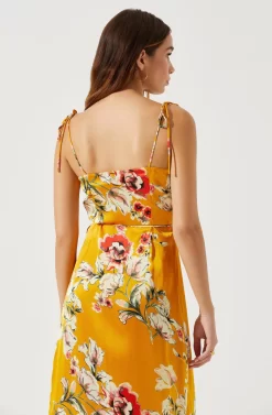 Satin Front Tie Wrap Floral Midi Dress -ASTR the Label Store ADR101683 YELLOWFLORAL 6 scaled