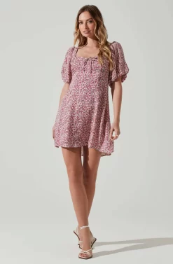 Floral Puff Sleeve Mini Dress -ASTR the Label Store ADR101755 MAGENTALIMEDITSY 1 scaled