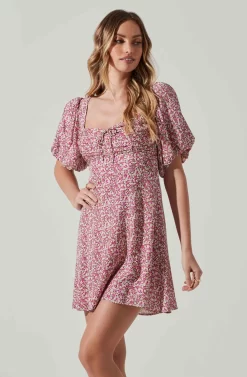 Floral Puff Sleeve Mini Dress -ASTR the Label Store ADR101755 MAGENTALIMEDITSY 4 scaled