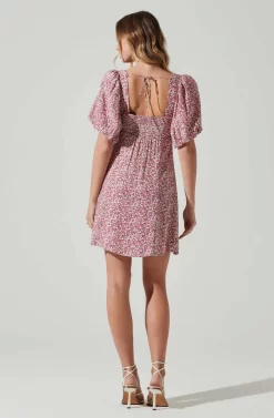Floral Puff Sleeve Mini Dress -ASTR the Label Store ADR101755 MAGENTALIMEDITSY 6 scaled