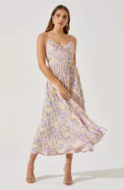 Pleated Twist Bust Midi Dress -ASTR the Label Store ADR101770 LILACYELLOWFLORAL 2 scaled