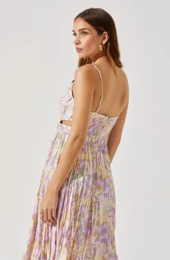 Pleated Twist Bust Midi Dress -ASTR the Label Store ADR101770 LILACYELLOWFLORAL 6 scaled