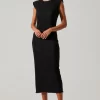 Plisse Straight Neck Midi Dress