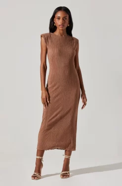 Plisse Straight Neck Midi Dress 20 Plisse Straight Neck Midi Dress -ASTR the Label Store ADR101830 BROWN 3 scaled