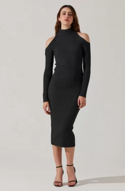 Cold Shoulder Mock Neck Midi Sweater Dress -ASTR the Label Store ADR101869 CHARCOAL 1 scaled