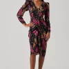 Floral Plunge Ruched Long Sleeve Midi Dress