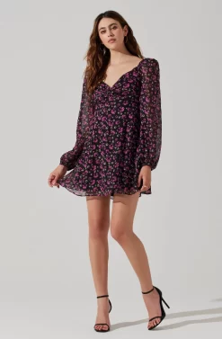 Long Sleeve A-line Mini Dress -ASTR the Label Store ADR101954 FUCHSIABLACKFLORAL 2 scaled