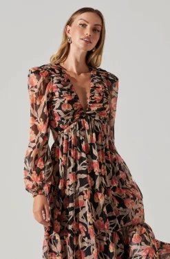 Floral Lace Back Long Sleeve Maxi Dress -ASTR the Label Store ADR102039 ORANGEBLACKFLORAL 5 scaled