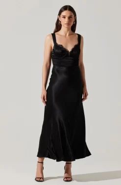 Aeris Satin Lace Trim Maxi Dress -ASTR the Label Store ADR102254 BLACK 2 scaled