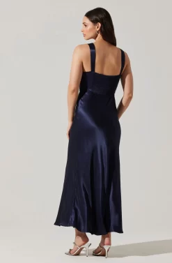 Aeris Satin Lace Trim Maxi Dress -ASTR the Label Store ADR102254 NAVY 5 scaled