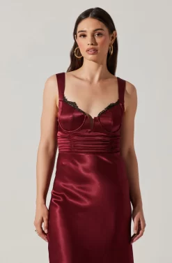 Aeris Satin Lace Trim Maxi Dress -ASTR the Label Store ADR102254 WINE 1 scaled