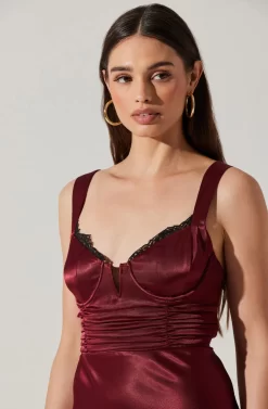 Aeris Satin Lace Trim Maxi Dress -ASTR the Label Store ADR102254 WINE 2 scaled