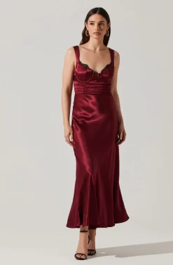 Aeris Satin Lace Trim Maxi Dress -ASTR the Label Store ADR102254 WINE 6 scaled