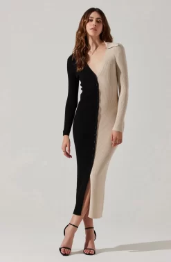 Two Toned Long Sleeve Midi Sweater Dress -ASTR the Label Store ALD45112 FCI BLACKCONTRAST 2 scaled