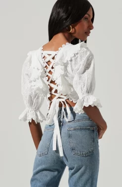 Eyelet Lace Up Back Top -ASTR the Label Store ALT17029 1 WHITE 0915 1 scaled
