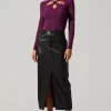 Low Rise Faux Leather Midi Skirt