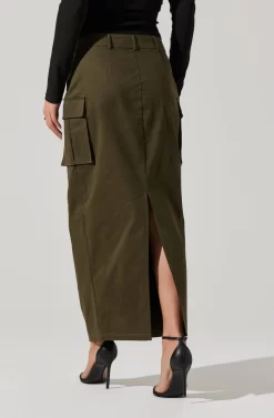High Rise Cargo Maxi Skirt 22 High Rise Cargo Maxi Skirt -ASTR the Label Store AS9163 OLIVE 5 scaled