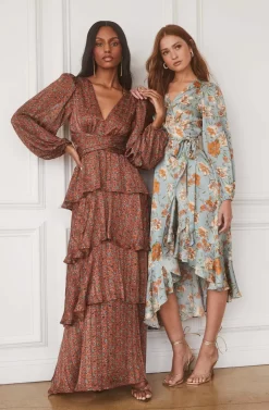 Floral Satin Wrap Long Sleeve Midi Dress -ASTR the Label Store ASTR FALL23 ASSETS 1268 scaled