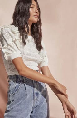 Sonora Pointelle Puff Sleeve Sweater -ASTR the Label Store ASTR SPR21 PT2 7816