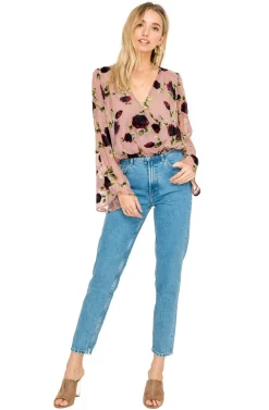 Surplice Floral Burnout Top -ASTR the Label Store AT15278 MAUVE FLORAL 1AA scaled