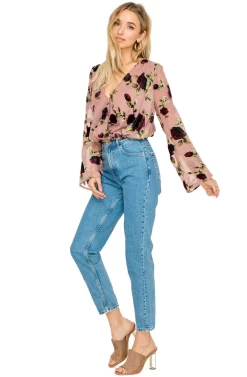 Surplice Floral Burnout Top -ASTR the Label Store AT15278 MAUVE FLORAL 2A scaled
