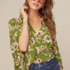 Pleated Sleeve Floral Wrap Top