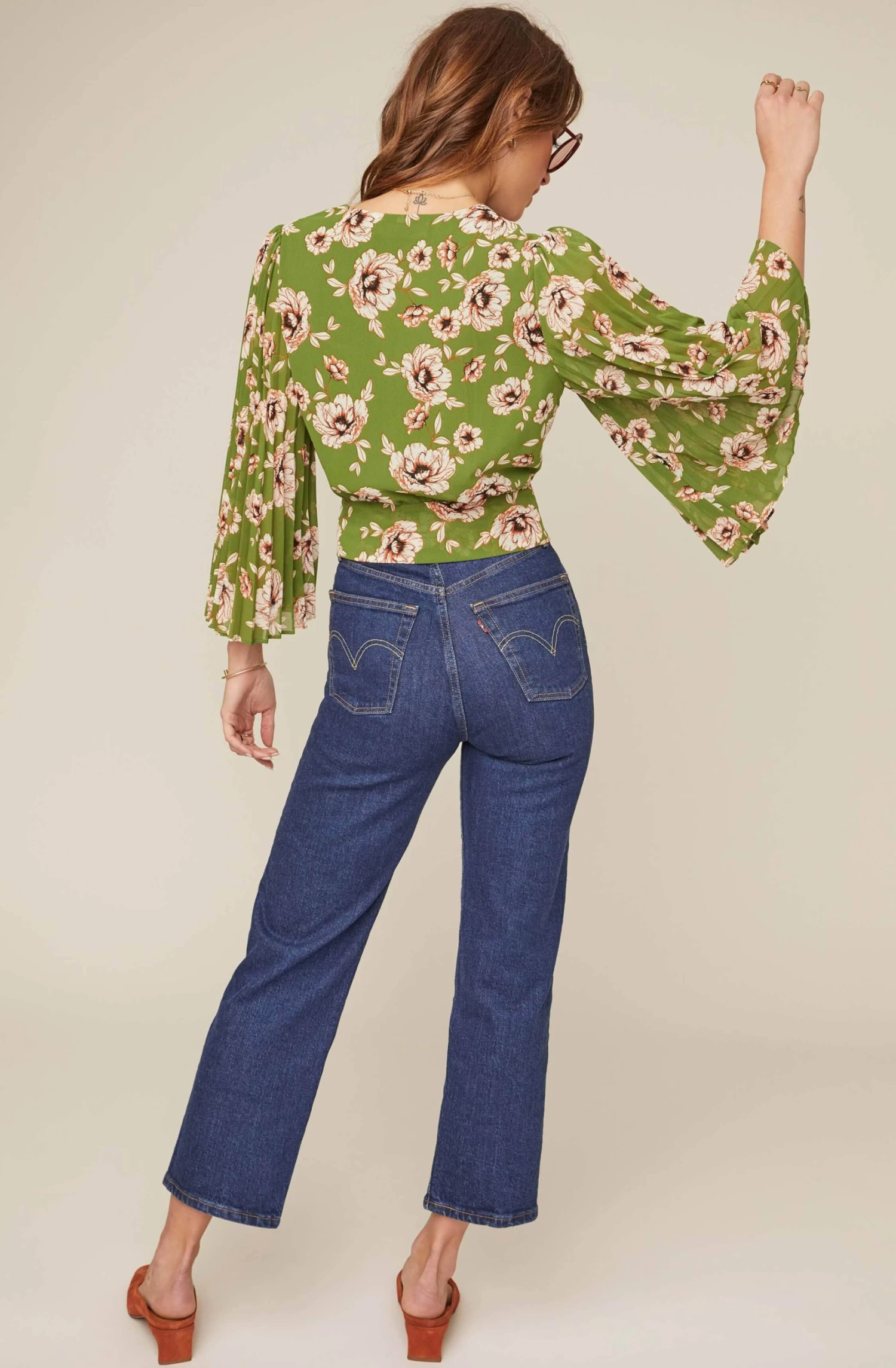 Pleated Sleeve Floral Wrap Top 3 Pleated Sleeve Floral Wrap Top - Image 3