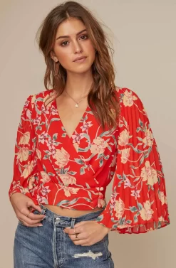 Pleated Sleeve Floral Wrap Top 13 Pleated Sleeve Floral Wrap Top -ASTR the Label Store AT15469 RED PEACH FLORAL 2B scaled