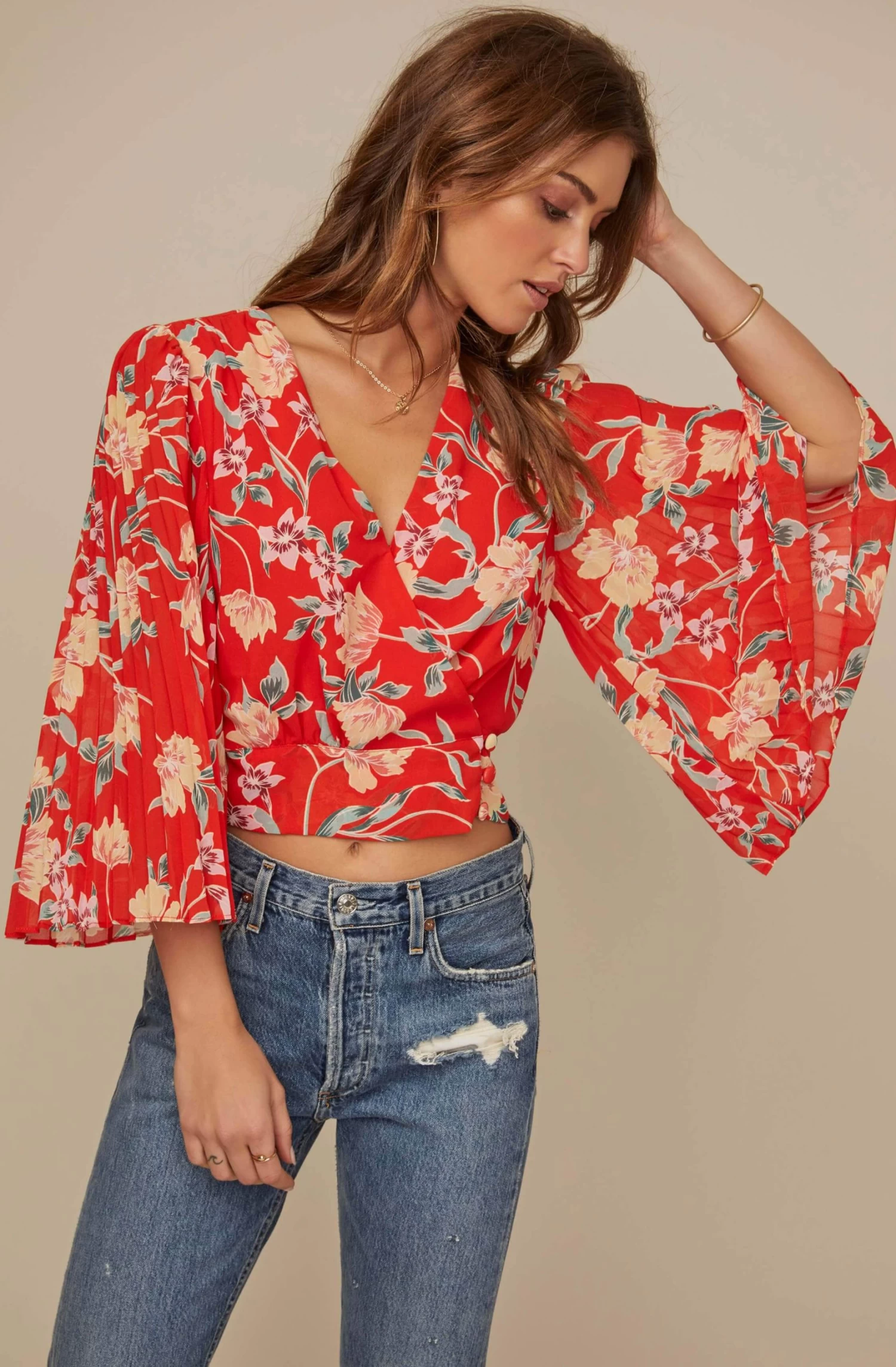 Pleated Sleeve Floral Wrap Top 6 Pleated Sleeve Floral Wrap Top - Image 6
