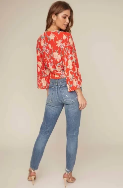 Pleated Sleeve Floral Wrap Top 16 Pleated Sleeve Floral Wrap Top -ASTR the Label Store AT15469 RED PEACH FLORAL 4A scaled