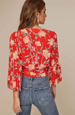 Pleated Sleeve Floral Wrap Top 17 Pleated Sleeve Floral Wrap Top -ASTR the Label Store AT15469 RED PEACH FLORAL 5A scaled