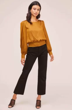 Smocked Satin Top -ASTR the Label Store AT15680 OLIVE 1 scaled