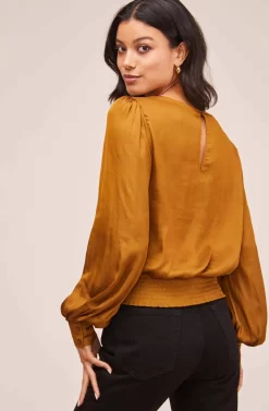 Smocked Satin Top -ASTR the Label Store AT15680 OLIVE 5 scaled