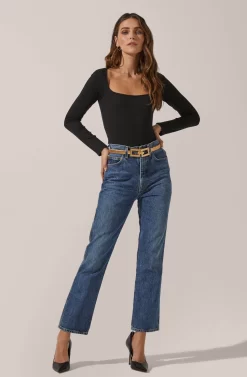 Square Neck Long Sleeve Bodysuit -ASTR the Label Store AT15694 003 BLACK 1 scaled