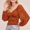 Shirred Long Sleeve Leopard Smocked Top