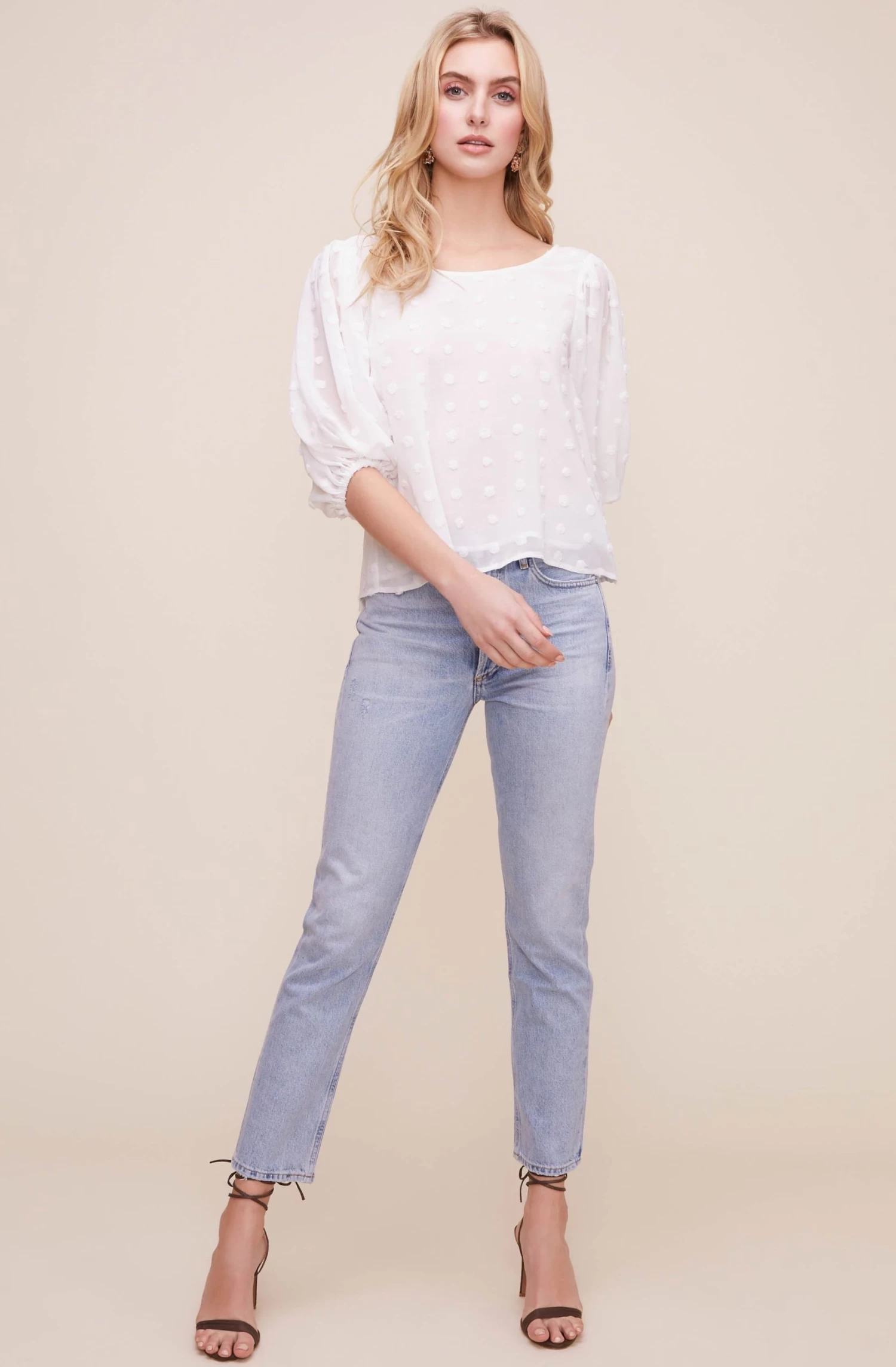 Tie Back Blouson Sleeve Dot Top 2 Tie Back Blouson Sleeve Dot Top - Image 2