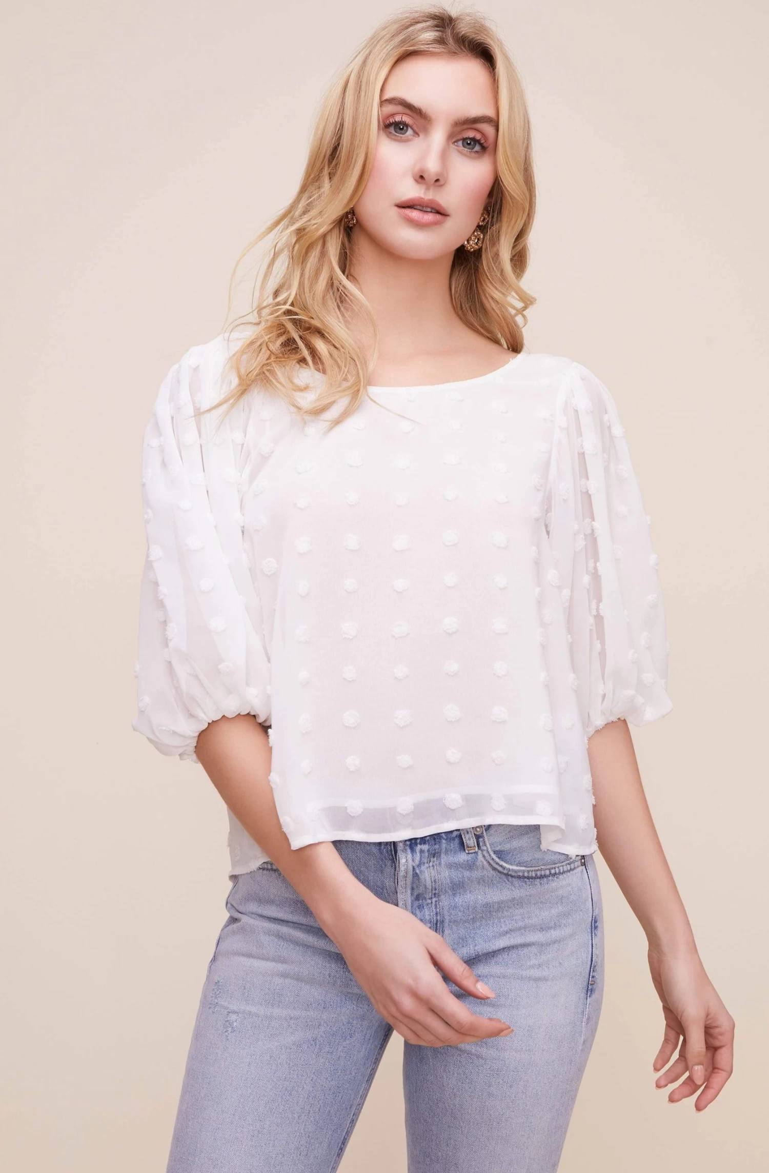 Tie Back Blouson Sleeve Dot Top 5 Tie Back Blouson Sleeve Dot Top - Image 5