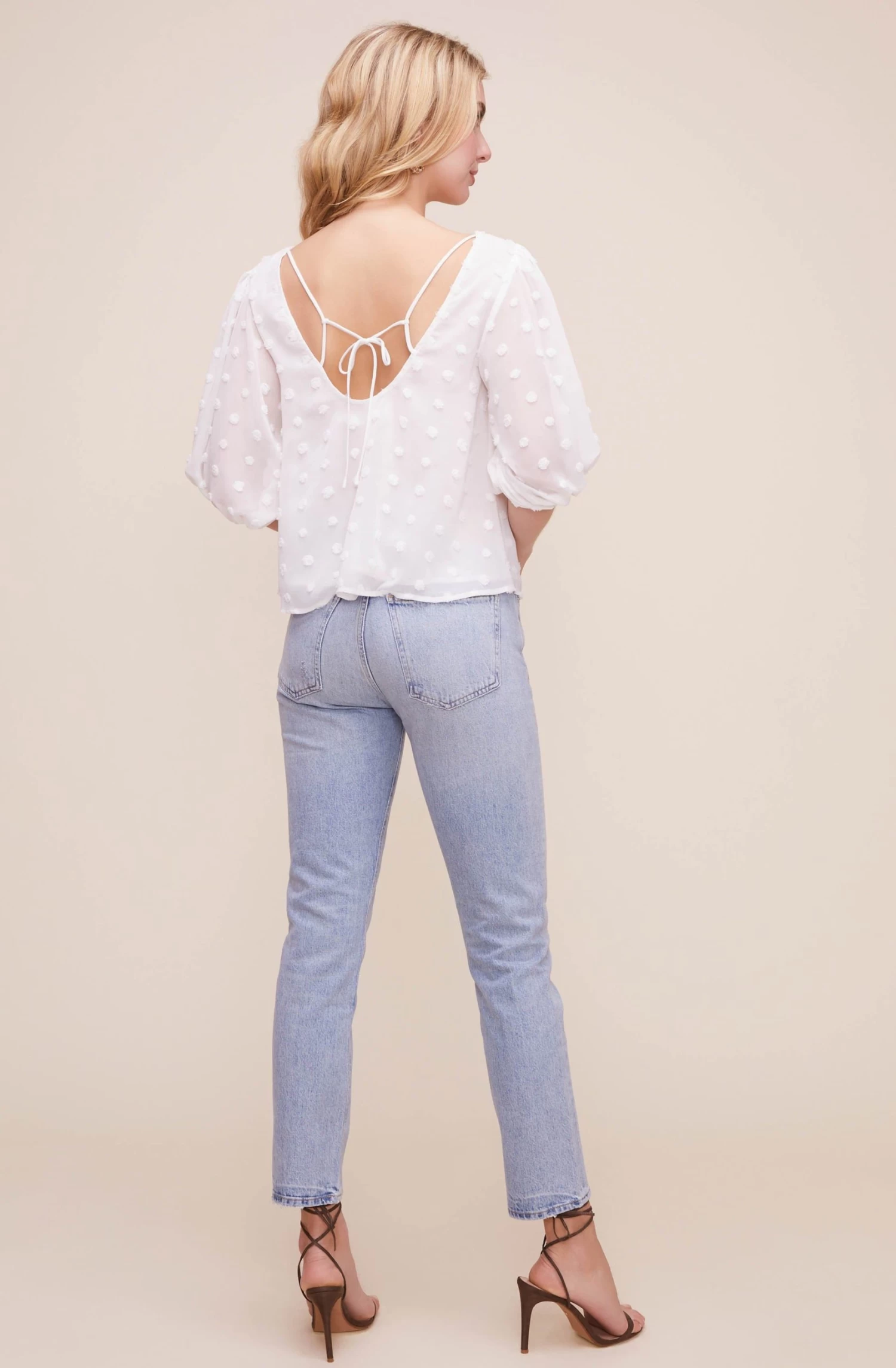 Tie Back Blouson Sleeve Dot Top 6 Tie Back Blouson Sleeve Dot Top - Image 6