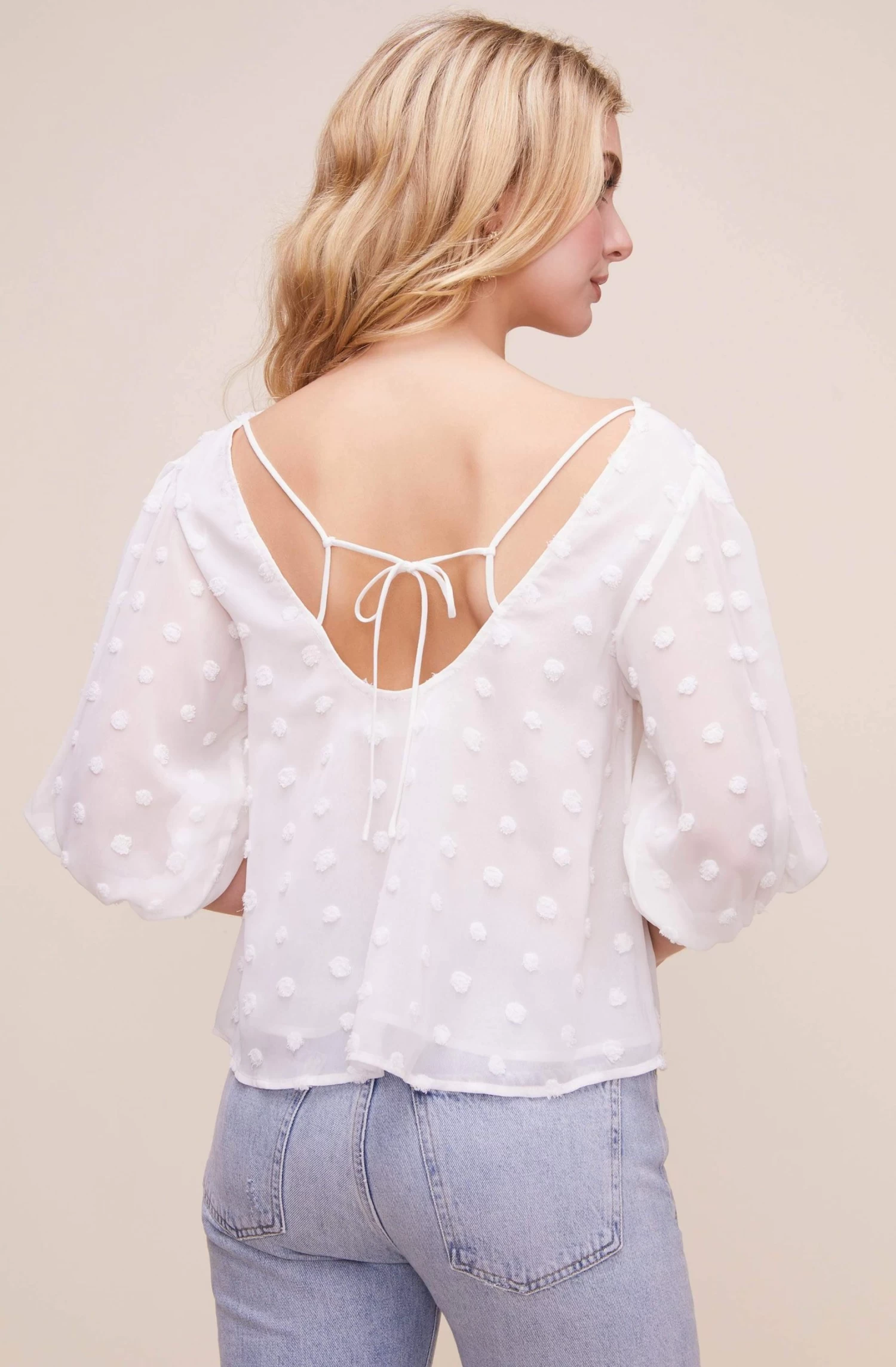 Tie Back Blouson Sleeve Dot Top 3 Tie Back Blouson Sleeve Dot Top - Image 3