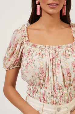 Ruffle Neck Smocked Bodysuit -ASTR the Label Store AT16189 CREAM BLUSHFLORAL 3 scaled