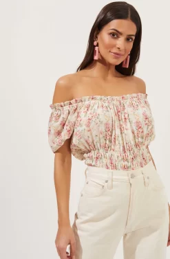 Ruffle Neck Smocked Bodysuit -ASTR the Label Store AT16189 CREAM BLUSHFLORAL 4 scaled